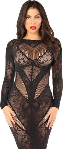 Leg Avenue Women's Lace Body Con Gown with Heart Net Detail in Saudi Arabia
