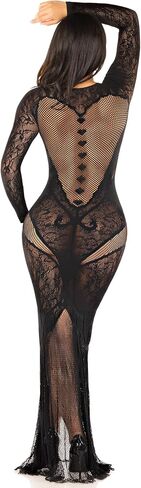 Leg Avenue Women's Lace Body Con Gown with Heart Net Detail in Saudi Arabia