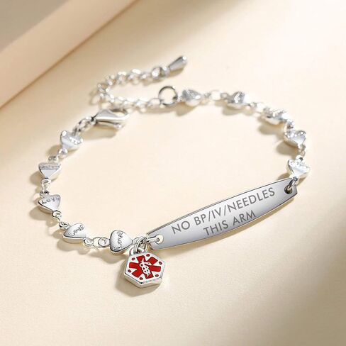 Mnmoom Love Heart Medical Alert Bracelets for Women 6.5-8 Inch قابلة للتعديل أساور المعرف الطبي القابل للتعديل in Kuwait