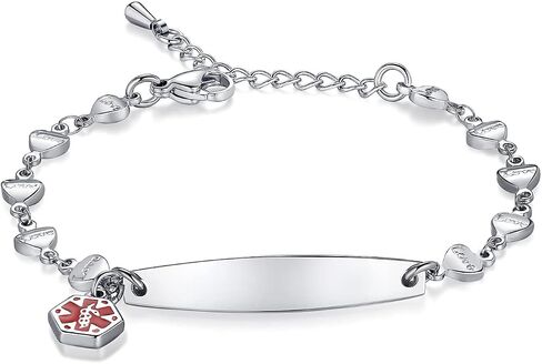 Mnmoom Love Heart Medical Alert Bracelets for Women 6.5-8 Inch قابلة للتعديل أساور المعرف الطبي القابل للتعديل in Kuwait
