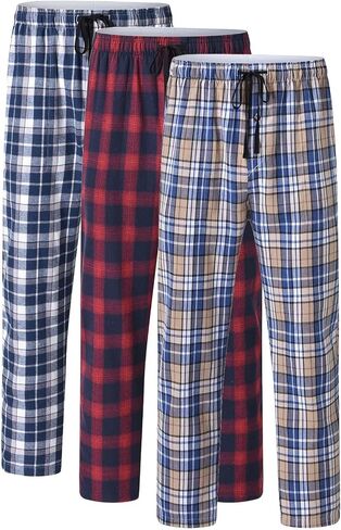 yuyangdpb Men's 3-Pack Pajama Pants Cotton Plaid Pjs Bottoms Sleep Lounge Pant Button Open Fly with Pockets in Kuwait