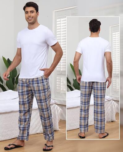yuyangdpb Men's 3-Pack Pajama Pants Cotton Plaid Pjs Bottoms Sleep Lounge Pant Button Open Fly with Pockets in Kuwait