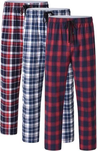 yuyangdpb Men's 3-Pack Pajama Pants Cotton Plaid Pjs Bottoms Sleep Lounge Pant Button Open Fly with Pockets in Kuwait
