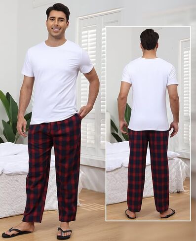 yuyangdpb Men's 3-Pack Pajama Pants Cotton Plaid Pjs Bottoms Sleep Lounge Pant Button Open Fly with Pockets in Kuwait
