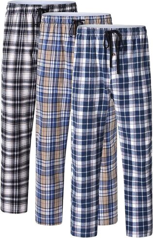 yuyangdpb Men's 3-Pack Pajama Pants Cotton Plaid Pjs Bottoms Sleep Lounge Pant Button Open Fly with Pockets in Kuwait