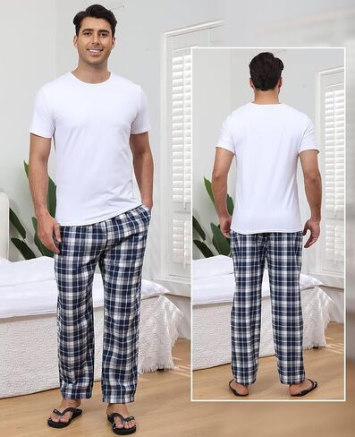 yuyangdpb Men's 3-Pack Pajama Pants Cotton Plaid Pjs Bottoms Sleep Lounge Pant Button Open Fly with Pockets in Kuwait
