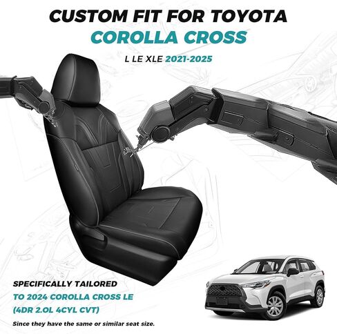 for Toyota Corolla Cross Seat Covers L LE XLE 2021 2022 2023 2024 2025, Custom Car Seat Covers Full Set, Luxury Leather Seat Covers for SUV, Waterproof Car Seat Cover, Black Not for Hybrid in Kuwait