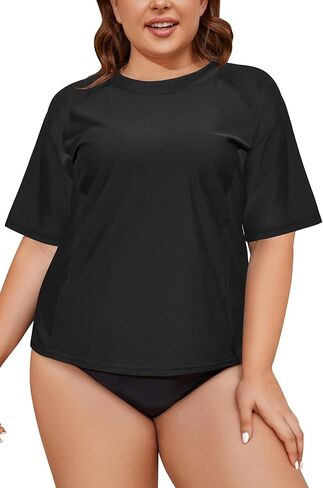 SHEKINI Women's Rash Guard Short Sleeve Swimsuits Top Plus Size UPF 50+ Swim Shirt Bathing Suits in Kuwait