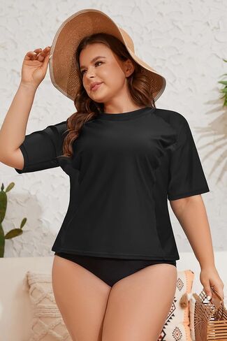 SHEKINI Women's Rash Guard Short Sleeve Swimsuits Top Plus Size UPF 50+ Swim Shirt Bathing Suits in Kuwait