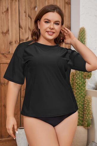 SHEKINI Women's Rash Guard Short Sleeve Swimsuits Top Plus Size UPF 50+ Swim Shirt Bathing Suits in Kuwait