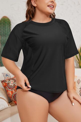 SHEKINI Women's Rash Guard Short Sleeve Swimsuits Top Plus Size UPF 50+ Swim Shirt Bathing Suits in Kuwait