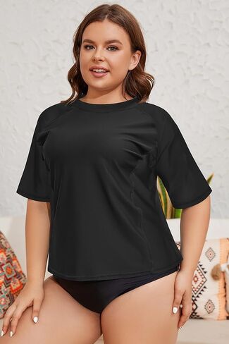 SHEKINI Women's Rash Guard Short Sleeve Swimsuits Top Plus Size UPF 50+ Swim Shirt Bathing Suits in Kuwait