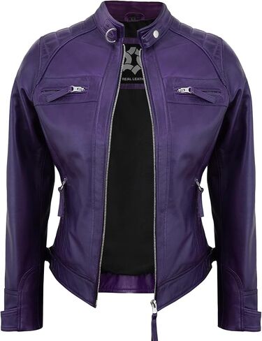 Real Lambskin Trendy Womens Leather Jackets Moto Biker Style Zip Up Motorcycle Jacket Women Outerwear With Pockets in Saudi Arabia