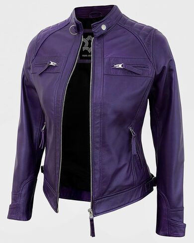 Real Lambskin Trendy Womens Leather Jackets Moto Biker Style Zip Up Motorcycle Jacket Women Outerwear With Pockets in Saudi Arabia