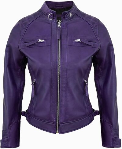Real Lambskin Trendy Womens Leather Jackets Moto Biker Style Zip Up Motorcycle Jacket Women Outerwear With Pockets in Saudi Arabia