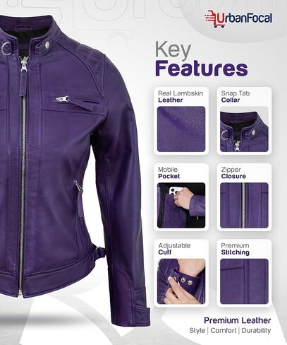 Real Lambskin Trendy Womens Leather Jackets Moto Biker Style Zip Up Motorcycle Jacket Women Outerwear With Pockets in Saudi Arabia