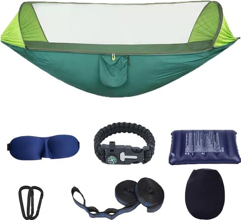 Camping Hammock with Mosquito Net - Portable Travel Hammock Bug Net - Camping Equipment - Hammock Tent for Outdoor Hiking Campin Backpacking Travel (Army Green) in Kuwait