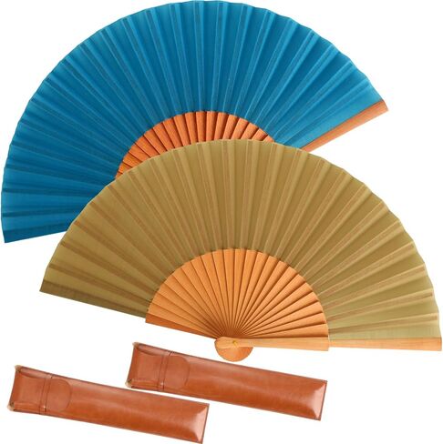 Blulu 2 Pieces Folding Handheld Silk Fan Pear Wood Vintage Spanish Fans with Leather Cover for Women Girls for Renaissance Fairs, LARP, Steampunk, Medieval, Viking, or Cosplay Costume (Vintage Brown) in Saudi Arabia