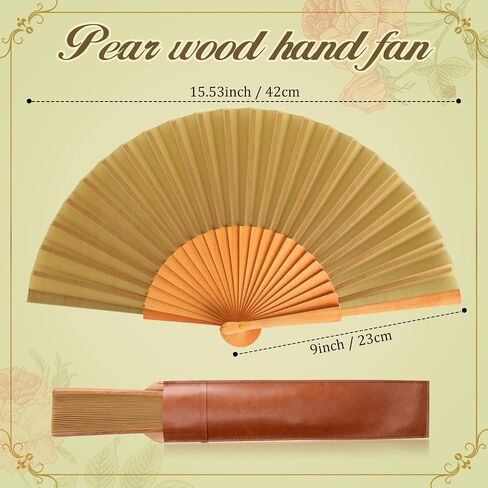 Blulu 2 Pieces Folding Handheld Silk Fan Pear Wood Vintage Spanish Fans with Leather Cover for Women Girls for Renaissance Fairs, LARP, Steampunk, Medieval, Viking, or Cosplay Costume (Vintage Brown) in Saudi Arabia