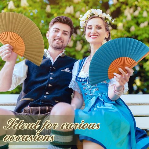 Blulu 2 Pieces Folding Handheld Silk Fan Pear Wood Vintage Spanish Fans with Leather Cover for Women Girls for Renaissance Fairs, LARP, Steampunk, Medieval, Viking, or Cosplay Costume (Vintage Brown) in Saudi Arabia