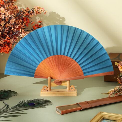 Blulu 2 Pieces Folding Handheld Silk Fan Pear Wood Vintage Spanish Fans with Leather Cover for Women Girls for Renaissance Fairs, LARP, Steampunk, Medieval, Viking, or Cosplay Costume (Vintage Brown) in Saudi Arabia