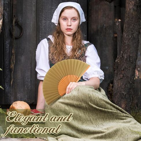Blulu 2 Pieces Folding Handheld Silk Fan Pear Wood Vintage Spanish Fans with Leather Cover for Women Girls for Renaissance Fairs, LARP, Steampunk, Medieval, Viking, or Cosplay Costume (Vintage Brown) in Saudi Arabia