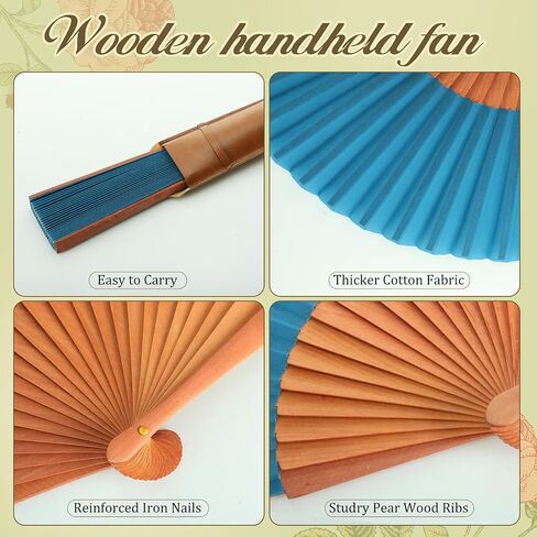 Blulu 2 Pieces Folding Handheld Silk Fan Pear Wood Vintage Spanish Fans with Leather Cover for Women Girls for Renaissance Fairs, LARP, Steampunk, Medieval, Viking, or Cosplay Costume (Vintage Brown) in Saudi Arabia