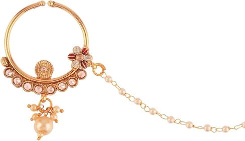 خاتم الأنف الهندي الهندي Efulgenz للنساء مع سلسلة Nath Nate Ring Ring Crystal Wedding Nose Ring Hoop Pin Sud in Saudi Arabia