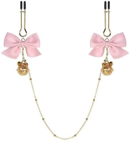 Nipple Clamp Chains Adjustable Pressure Bow Bells Non Piercing Body Jewelry for Women Stainless Steel Nipple Clips for Women Body Chains in Saudi Arabia