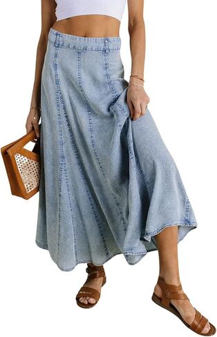 Chartou Women Vintage Long Denim Skirt Lingy Big Hend Slucky Gashed Jean Skirt in Kuwait