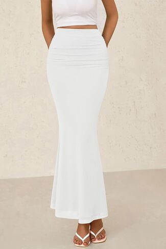 PRETTYGARDEN Women Fitted Mesh Mermaid Skirt 2025 Spring Summer Casual High Waisted Ruched Maxi Long Bodycon Going Out Skirts in Saudi Arabia