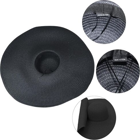 قبعات قش شاطئ كبيرة الحجم للنساء كبيرات كبيرة واسعة الحافة قبعة شاطئية قابلة للطي لفة مرنة الشمس قبعة الصيف UV الحماية in Kuwait