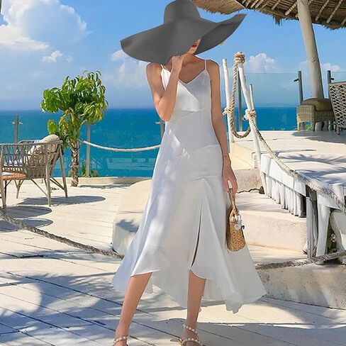 قبعات قش شاطئ كبيرة الحجم للنساء كبيرات كبيرة واسعة الحافة قبعة شاطئية قابلة للطي لفة مرنة الشمس قبعة الصيف UV الحماية in Kuwait