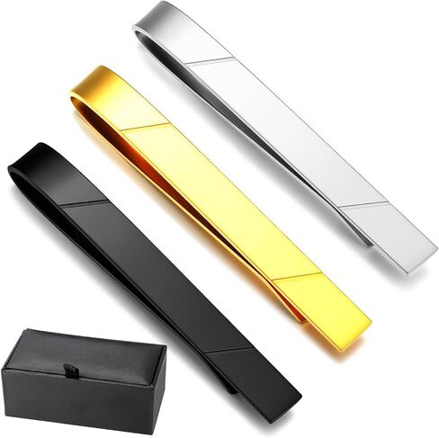 GWD Stainless Steel Tie Clips for Men Classic Colors Tie Bar, Ideal Gift for Father, Husband, Boyfriend, Business, Wedding, Tie clip With Gift Box in Kuwait