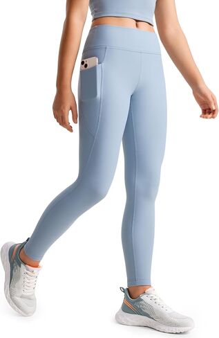 CRZ YOGA Girls Thermal Fleece Lined Athletic Leggings Water Resistant High Waist Warm Winter Kids Lounge Pants Side Pockets in Saudi Arabia