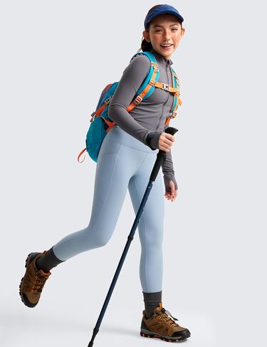 CRZ YOGA Girls Thermal Fleece Lined Athletic Leggings Water Resistant High Waist Warm Winter Kids Lounge Pants Side Pockets in Saudi Arabia