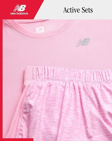 New Balance Girls Active Shorts Set - 2 Piece Performance Ribbed T-Shirt and Shorts - Cute Summer Outfit Set for Girls, 7-12 in Kuwait