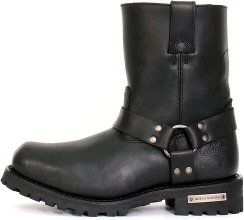 Hot Leathers BTM1004 Men's Black 8-inch Short Harness Leather Boots with Lug Sole - 15W in Kuwait