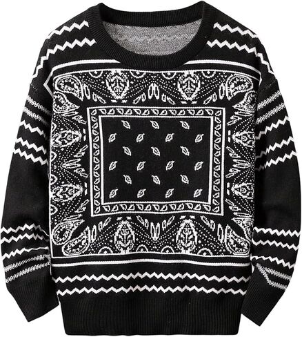 Wdirara Boy's Long Sleeve Paisley Print Sweater Sweater Crew Neck Dozy Tropover Top in Saudi Arabia