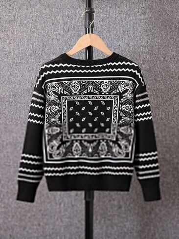 Wdirara Boy's Long Sleeve Paisley Print Sweater Sweater Crew Neck Dozy Tropover Top in Saudi Arabia