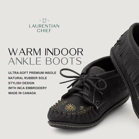 Laurentian Chief Moccasins Women Ankle Boot – Stylish Ankle Boots with Inca Embroidery, Comfortable Insole, Durable Rubber Sole, Made in Canada in Saudi Arabia