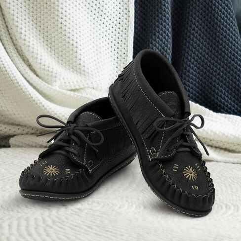 Laurentian Chief Moccasins Women Ankle Boot – Stylish Ankle Boots with Inca Embroidery, Comfortable Insole, Durable Rubber Sole, Made in Canada in Saudi Arabia