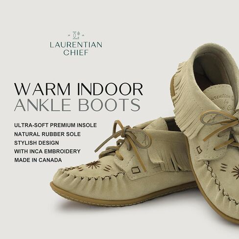 Laurentian Chief Moccasins Women Ankle Boot – Stylish Ankle Boots with Inca Embroidery, Comfortable Insole, Durable Rubber Sole, Made in Canada in Saudi Arabia