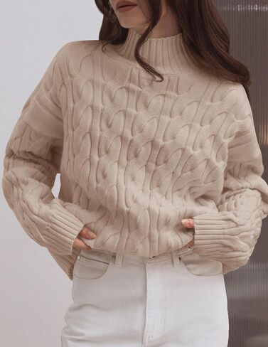 ZESICA Women's Sweaters 2024 Fall Winter Long Sleeve Mock Neck Solid Color Casual Loose Chunky Pullover Sweater in Kuwait