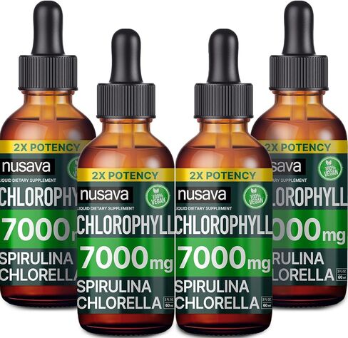 (4 Pack) 4-in-1 Vegan Chlorophyll Liquid Drops 7000mg for Immune Support, Energy, Gut and Skin Health - Liquid Chlorophyll - Internal Deodorant Enriched with Chlorella, Spirulina, & Copper, 8 Fl Oz in Saudi Arabia