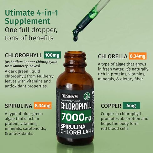 (4 Pack) 4-in-1 Vegan Chlorophyll Liquid Drops 7000mg for Immune Support, Energy, Gut and Skin Health - Liquid Chlorophyll - Internal Deodorant Enriched with Chlorella, Spirulina, & Copper, 8 Fl Oz in Saudi Arabia