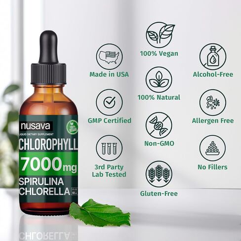 (4 Pack) 4-in-1 Vegan Chlorophyll Liquid Drops 7000mg for Immune Support, Energy, Gut and Skin Health - Liquid Chlorophyll - Internal Deodorant Enriched with Chlorella, Spirulina, & Copper, 8 Fl Oz in Saudi Arabia