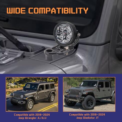 Wrangler JL Light Bar Hood Mounting Brackets, Gladiator JT Ditch Light Cowl Mount Brackets A-Pillar LED Fog Light Pod Brackets for 2018-2025 Jeep Wrangler JL JLU 4xe Gladiator JT Accessories in Kuwait