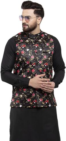 Maple Clothing Men's Traditional Nehru Jacket Indian Vest Waistcoat Floral in Kuwait