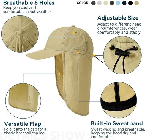 Zando Sun Hats with Neck Flap for Men Women UPF 50+ Waterproof Baseball Cap Adjustable Breathable Outdoor Hiking Fishing Hat in Saudi Arabia